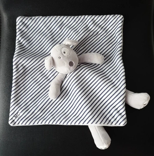Doudou Plat Chien Gris Bleu Rayé Blanc Empreinte obaïbi Pattes