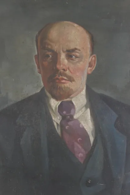 Soviet vintage portrait - Oil on Canvas VLADIMIR LENIN Communist Party Leader