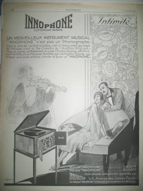 Publicite De Presse Innophone Phonographe Illustration Galland French Ad 1927