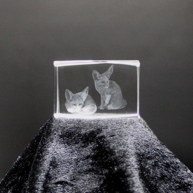 Kristallglas Figur - Fuchs Baby - Glaswürfel, 3D Laser Cube, Deko Welpen Statue