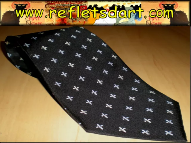 Cravate En Soie Noire Fleurs De Lys Grise Silk Lis Tie Corbata Seda Flor De Lis