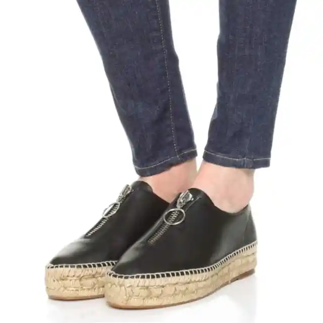 Alexander Wang Black Devon Zip Leather Platform Espadrille Size 37