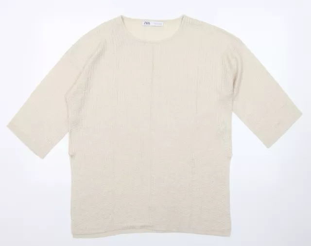 Maglione pullover da donna beige collo rotondo poliestere taglia S