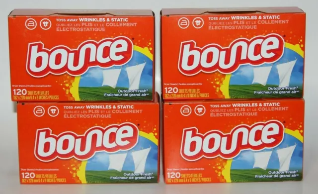 Lot (4) Bounce Fabric Softener Dryer Sheets Laundry Static Outdoor Fresh 120Ct