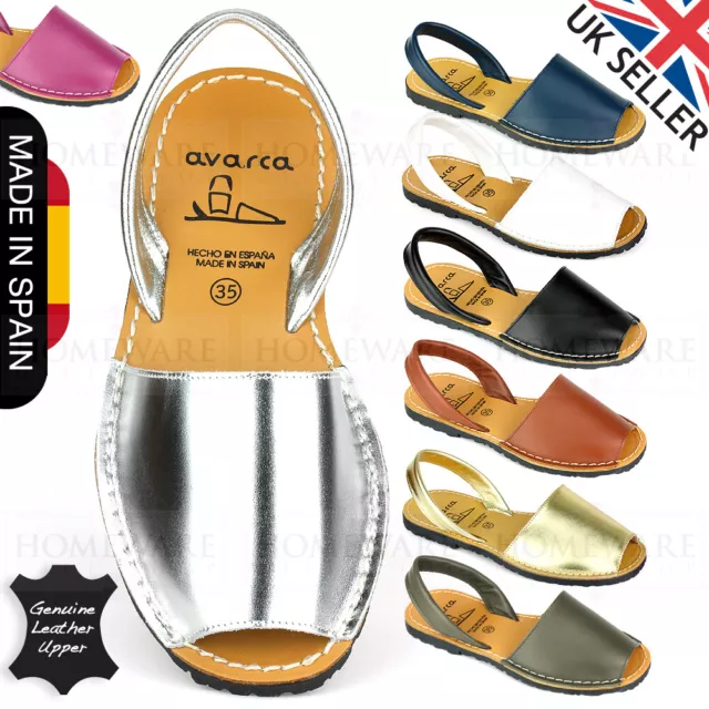 Ladies Sandals Leather Spanish Menorcan White Gold Silver Navy Tan Sizes 2.5-8Uk