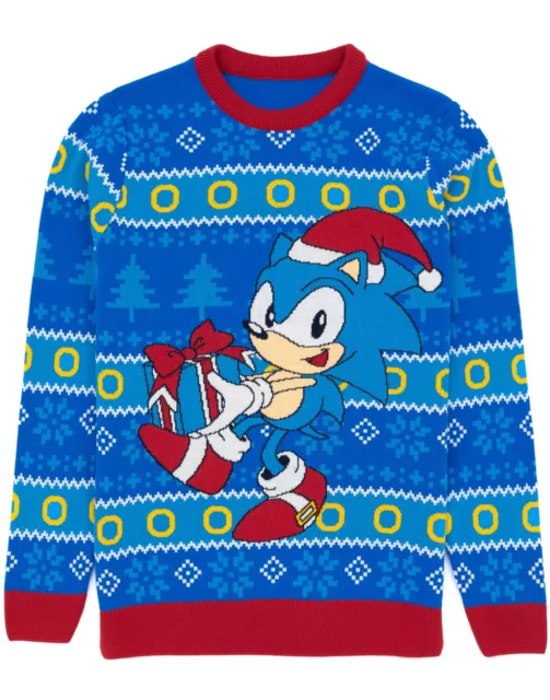 Sonic The Hedgehog Mens Christmas Jumper Adults Blue Knitted Xmas Sweater