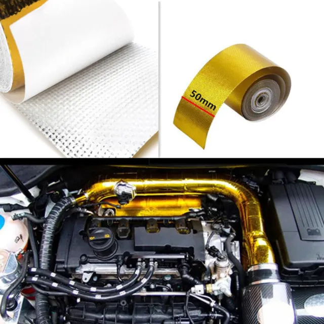 5M Self Adhesive Reflect Gold Heat Wrap Barrier Car Fiberglass Heat Shield Tape