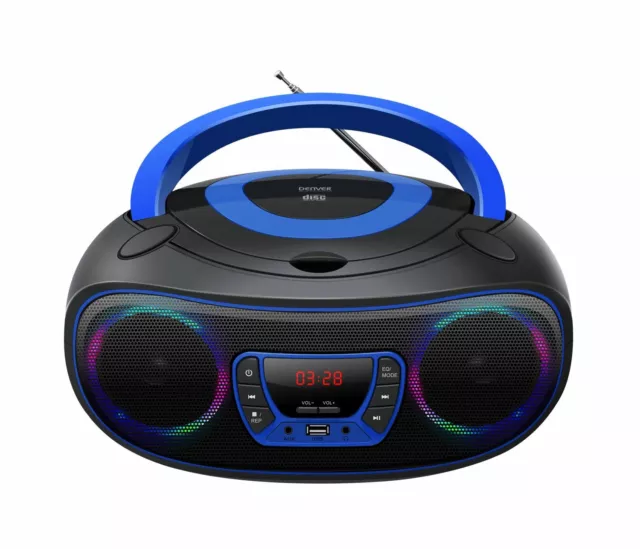 CD-Player mit LED Discolicht Radio USB Bluetooth MP3 AUX Denver TCL-212BT BLUE