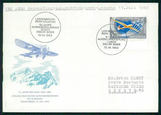 SCHWEIZ FLUGPOST 1963 GEDENKFLUG ALPENÜBERQUERUNG LUFTPOST AVIATION ig30