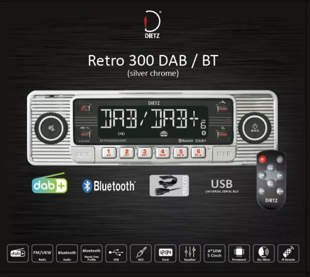 RCD120DAB-BT - Autoradio Vintage bluetooth Usb Cd Dab CALIBER