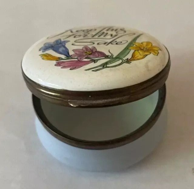 CRUMMLES Enamel Brass Compact/Pill/Snuff Box "Keep It For My Sake" England