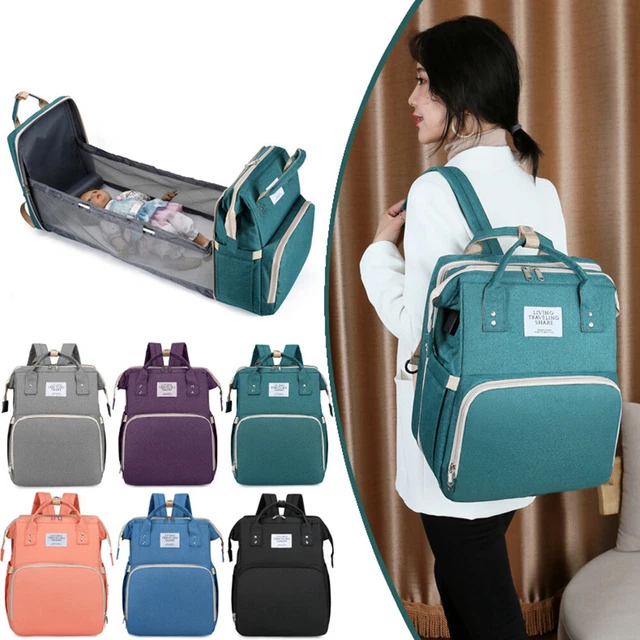 Foldable Diaper Bag Baby Bed Crib Waterproof Mummy Backpack w Pad Stroller Strap