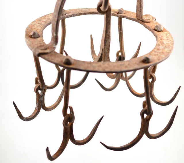 Vtg 19th Antique Ring Hand Forged Wrought Iron Farm Hooks / 6 x 2 & 1 x 4 Hooks 3