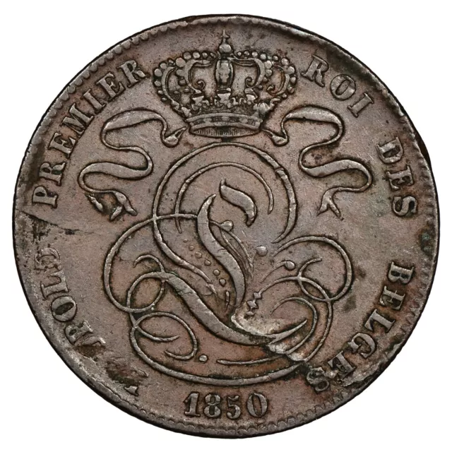 Belgique 5 centimes 1850 Léopold Ier cuivre KM.5.1 pièce de monnaie belge 2