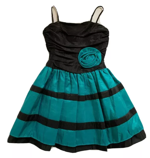 Jessica McClintock Girls Teal Green/Black Christmas Holiday Dress Sz 7 Nordstrom