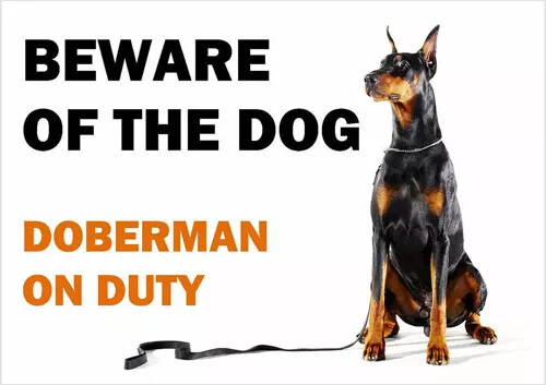 Beware Of The Dog - Doberman On Duty - Laminated Sign Fun Free P&P