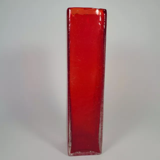 Ruby Red Crackle Glass Vase - MCM VTG Square Submerged Red in Clear Glass 10"T