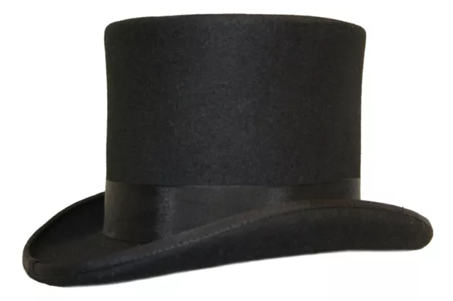 High Quality Hand Made Black Wool Top Hat Felt Wedding Ascot Hat Sizes S to XXL