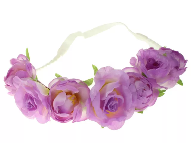 Lilac Rose Flower Garland Crown Headband Elastic Hair Band Summer Festival