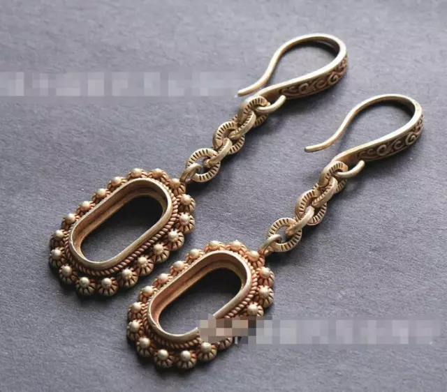 1Pair Chinese Antique Miao Silver Retro Earrings Accessories Collection