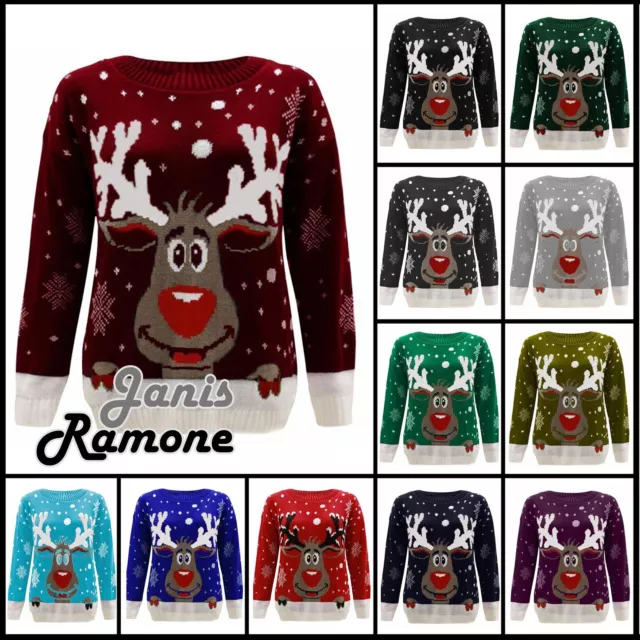 Neu Frauen Herren Rentier Weihnachten Gestrickt Jumper Unisex Retro Sweater Top