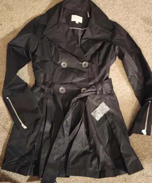 Laundry by Shelli Segal Women XS PEACOAT JACKET Double-Breast FLARED Black NWT