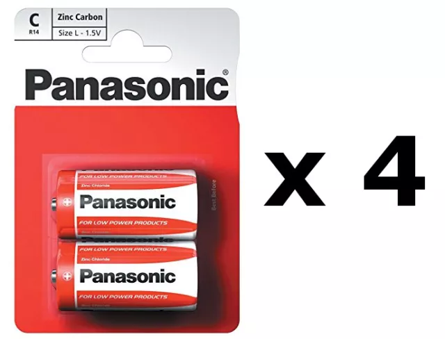 4 X 2 Pack Panasonic R14 - 2BP C Size Batteries (8 Pcs)