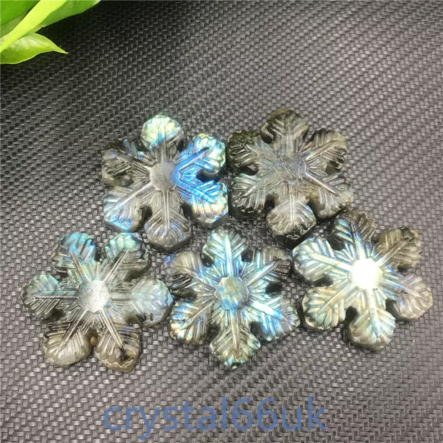 Natural Labradorite snowflake Pendant Carved Quartz Crystal Skull Gift 5pcs