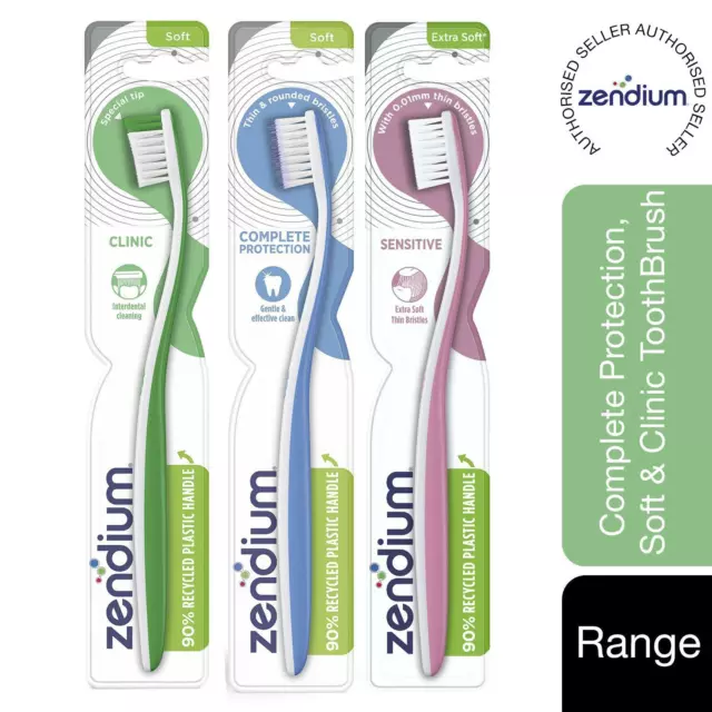 3 Pack Zendium Soft/Extra Soft Toothbrushes - Gentle and effective cleaning