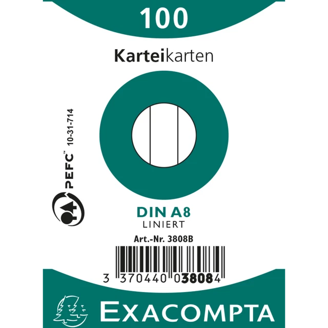 Exacompta 48x Karteikarten A8 liniert, 100 Stück eingeschweißt - Weiß - 3808B