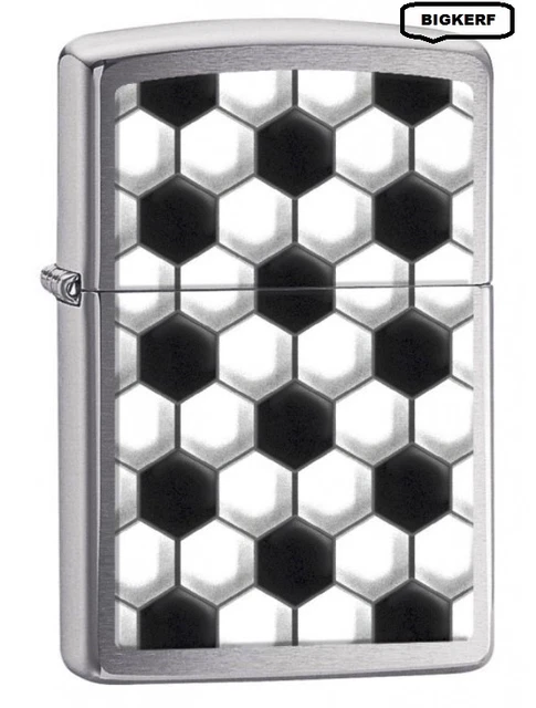 Official Zippo Lighter - Hexagon Design - Brush Chrome - New In Box - Made N Usa