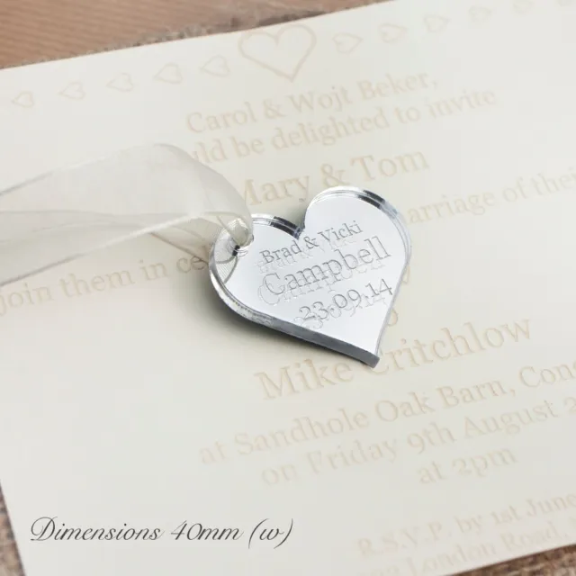 Personalizzato 4cm Mirroring Cuore Regali Matrimonio, Per Inviti o Decorazioni