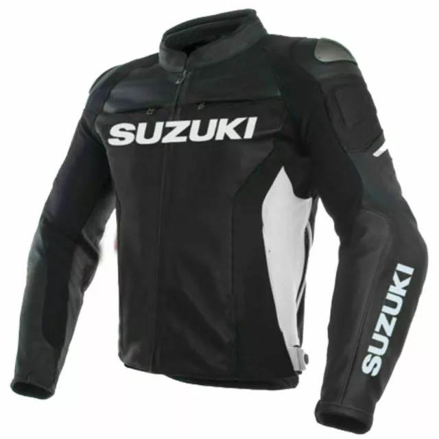 Suzuki Bikers Leather Jacket Motorcycle Racer Motorbike Armored Sports All Size