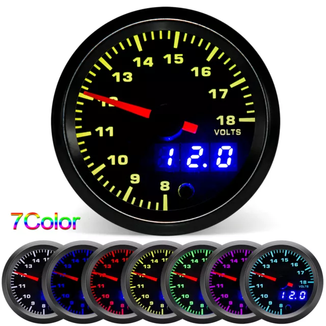 2" 52mm 7 Color Backlight Car Pointer Volt Meter Voltmeter Voltage Gauge 8-18V