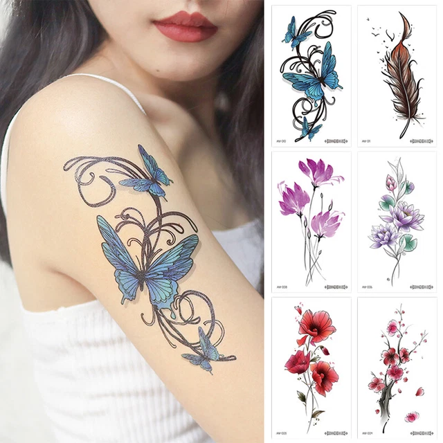 Pegatina resistente al agua extraíble sexy niña flor roja arte corporal tatuajes, par 🙂