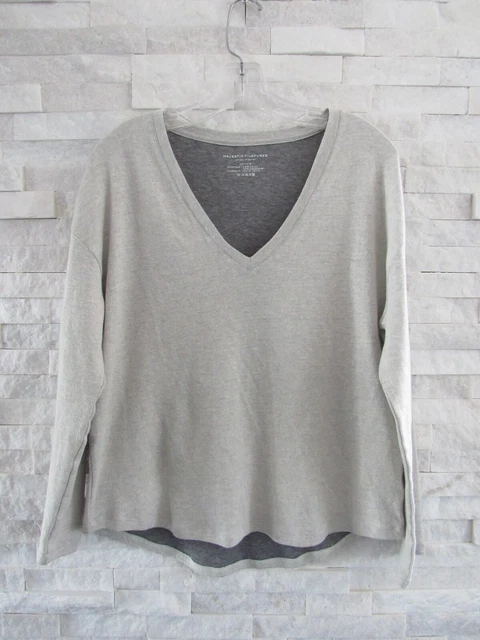 Majestic Filatures Gray Two Tone Soft Cotton Cashmere Double Knit Shirt Top 2