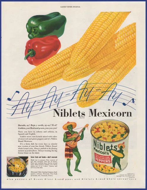 Vintage 1947 NIBLETS Mexicorn Corn Green Giant Foods Ephemera 1940's Print Ad
