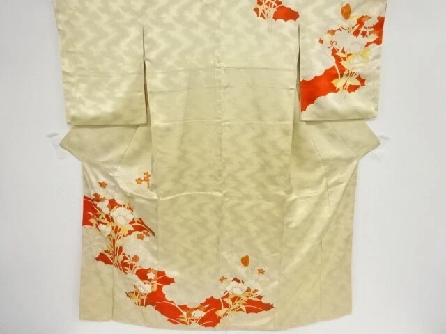 43741# Japanese Kimono / Antique Kimono / Embroidery / Cloud With Flower