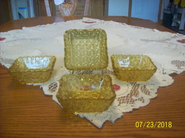Jeanette Depression Glass Vintage Button and Bows Amber Square Nut & Mint Dishes 2