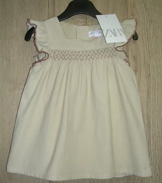 Abito nuovo Zara beige cordino bambino smoked bambina maniche arricciate età 9-12 mesi