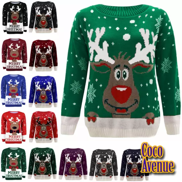 Maglione Natale Unisex Renne Bambini Ragazze Ragazzi Lavorato a Maglia Inverno Natale