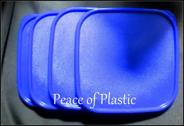 New Tupperware Set of 4 Modular Mates Replacement Square Seals Lids BLUE 2