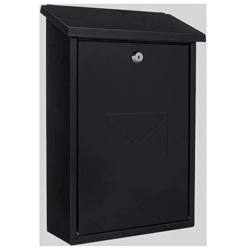 Postal de acero de carga superior Rottner Parma en negro - cerradura de cilindro montada en pared