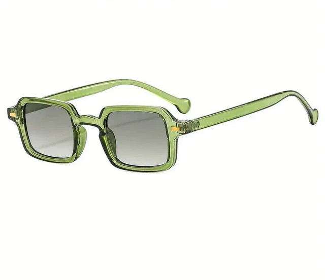Lunettes De Soleil Vintage Rectangulaires - Monture Dorée, Verres Verts Anti-reflets UV400 - Neuf Jamais Porté