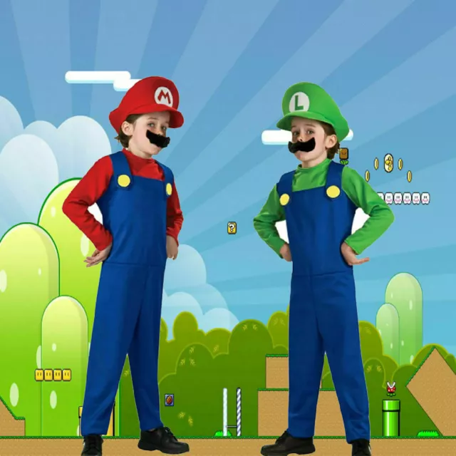 Kids Boys Super Mario and Luigi Fancy Dress Plumber Bros Halloween Book Costume