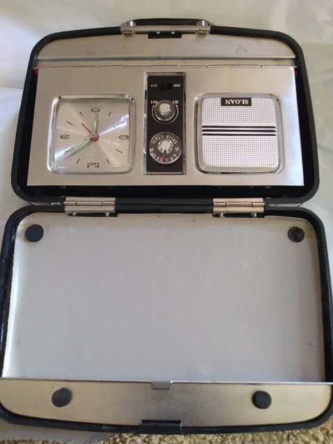 SLOAN Vintage TRAVEL ALARM CLOCK AM/FM RADIO No.103 Wind-Up MINI SUIT CASE STYLE