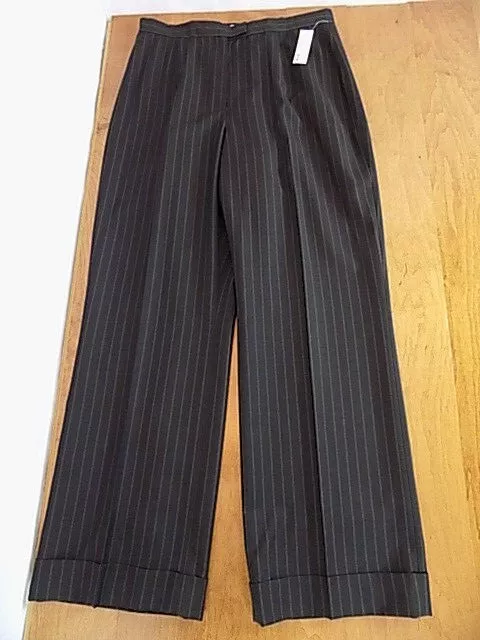 NWT Amanda Smith Women's Career Pin Striped Slacks Pants Sz 14 Brown Wider Leg