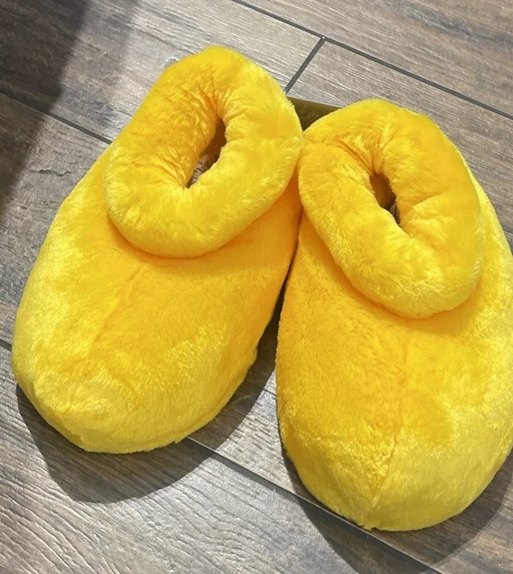 Disney Parks Mickey Mouse Feet Plush Slippers Adult Size Large L Yellow NEW