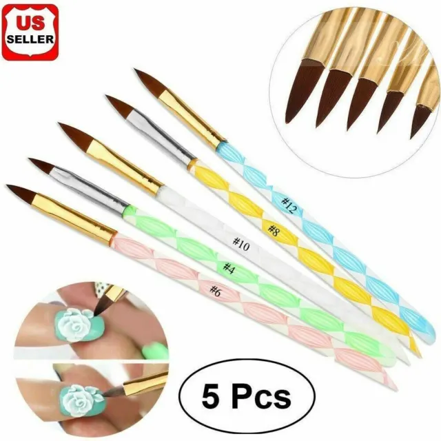 Pro 5Pcs New Acrylic 3D Painting Drawing UV Gel DIY Brush Pen Tool Nail Art Set