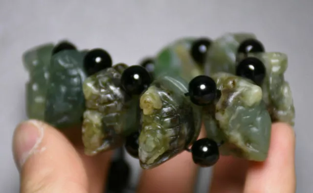 10CM China Natural Ola DUSHAN Jade Jadeite Carving Dragon Turtle Bracelet Bangle